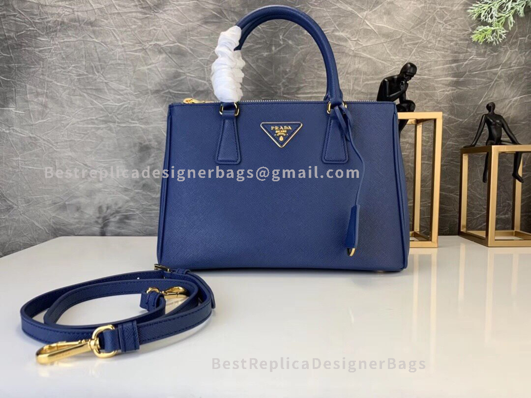 Prada Galleria Blue Small Saffiano Leather Bag GHW 1BA863